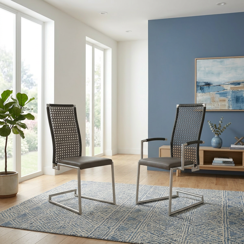 Freischwinger Stuhl mit Geflecht Rückenlehne Tiffany