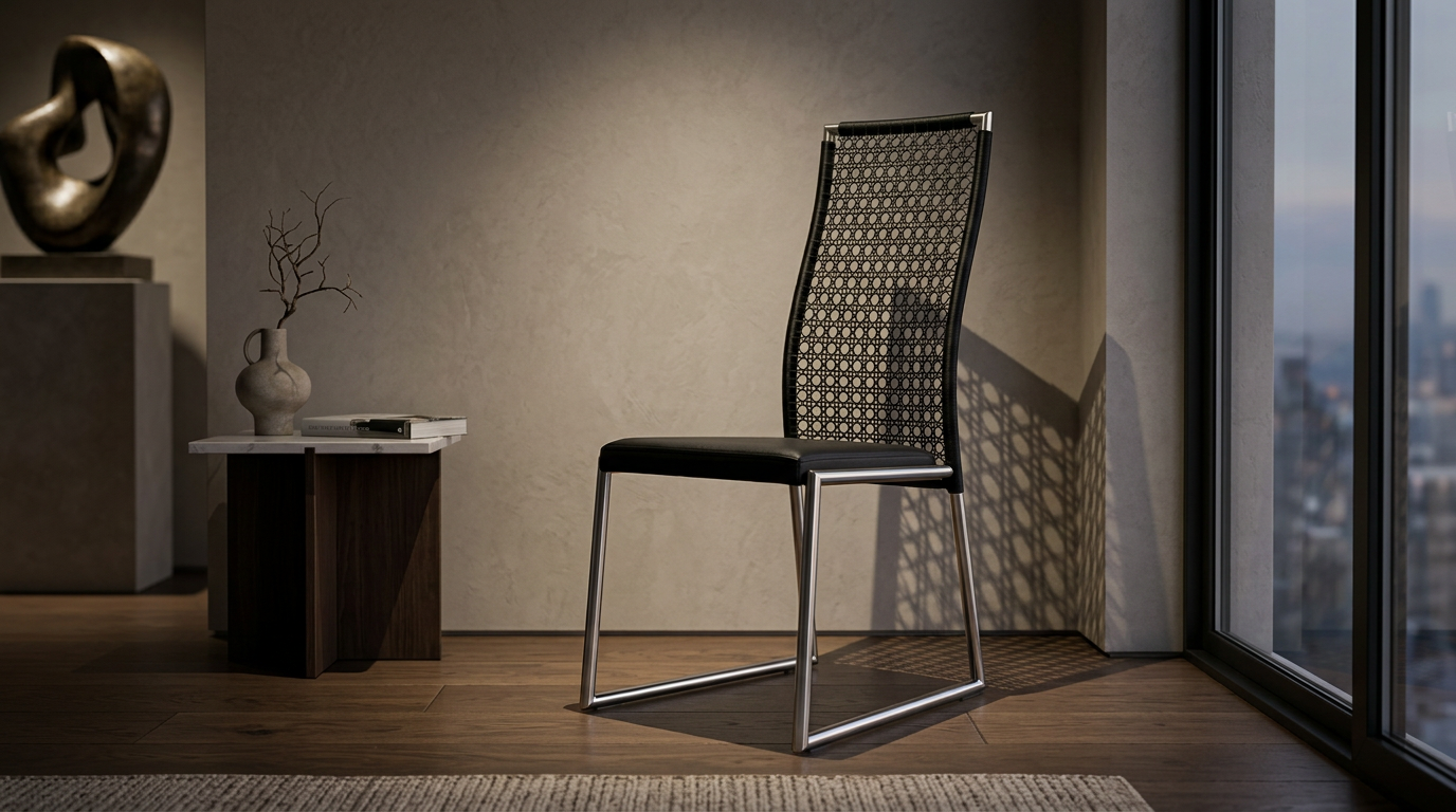 Freischwinger Stuhl mit Geflecht Rückenlehne Tiffany