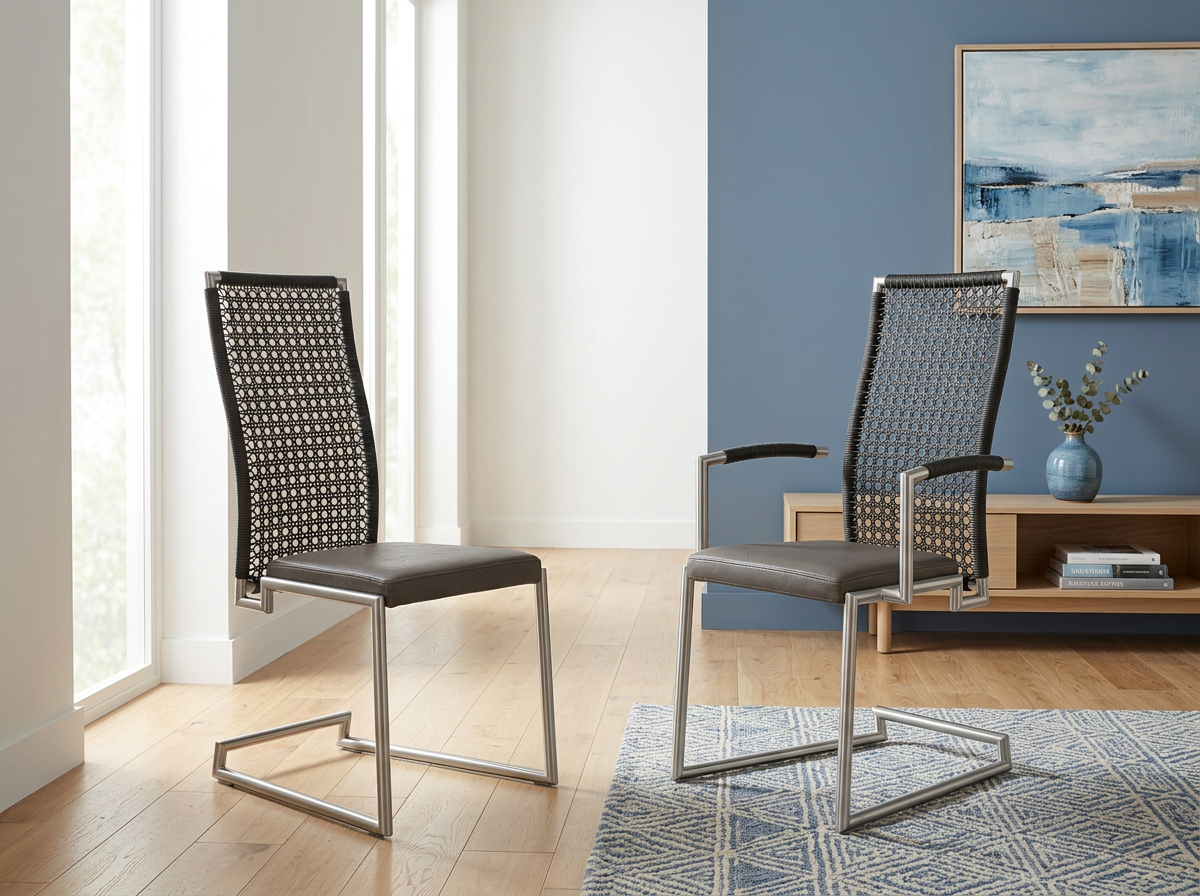 Freischwinger Stuhl mit Geflecht Rückenlehne Tiffany