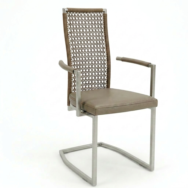 Okazi Freischwinger Sounine Ambiente mit Armlehne beige Ledersitz